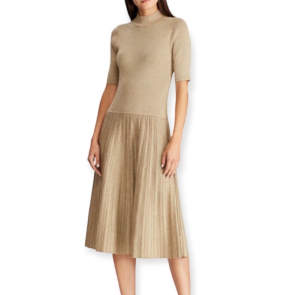 Lauren Ralph Lauren Gold Metallic Midi Dress size Small